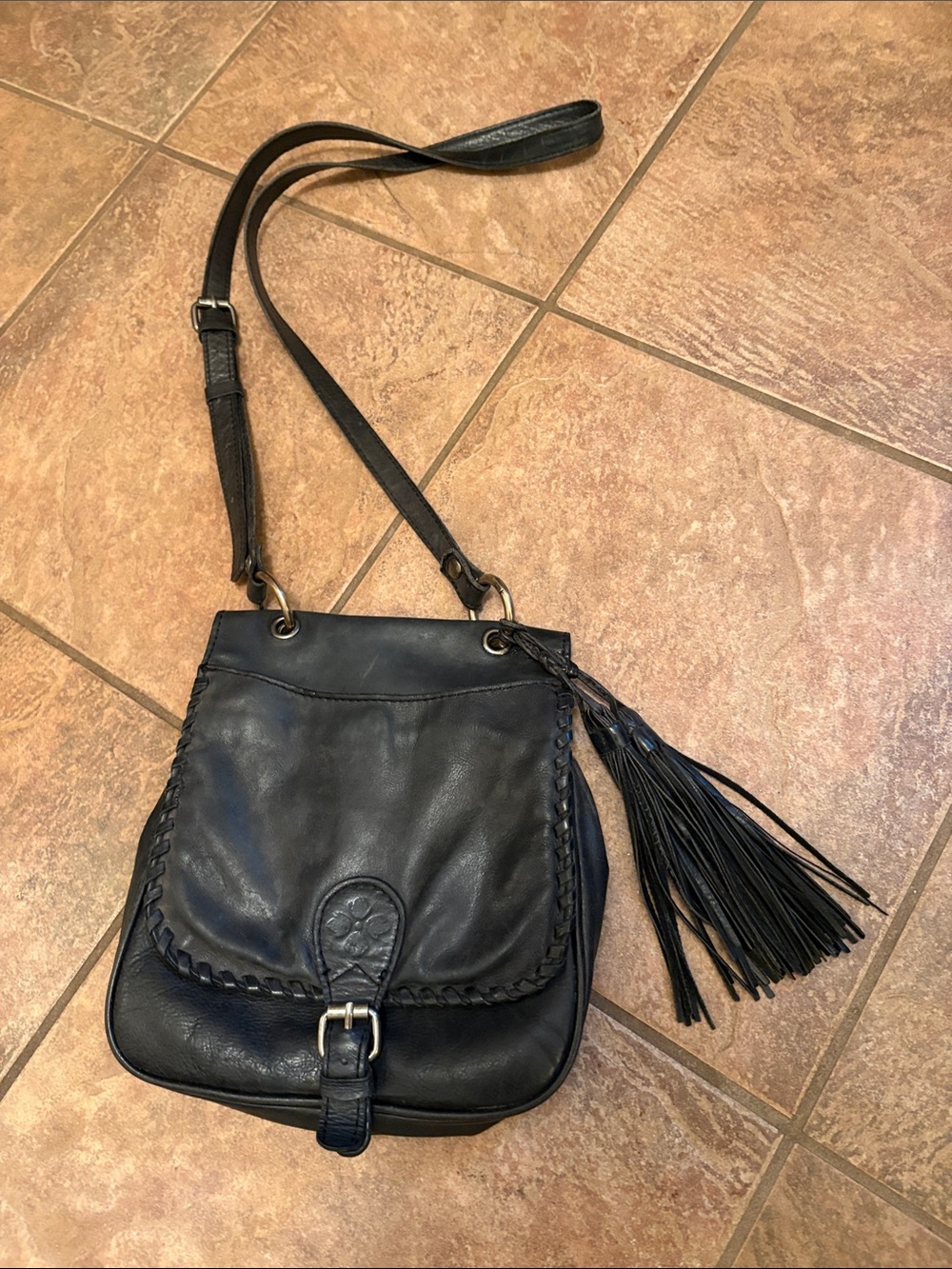 Patricia Nash Black Leather Crossbody with Braided Trim & Tassel - Picture 3 of 8